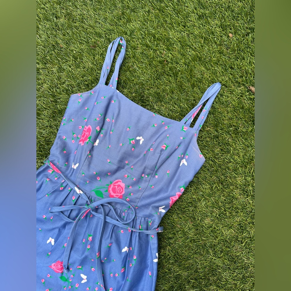 Vintage Malia Honolulu Periwinkle Floral Strappy Sun Dress - Picture 12 of 14